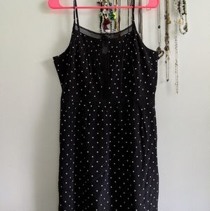 Black polka dot Madewell dress with lace detailing